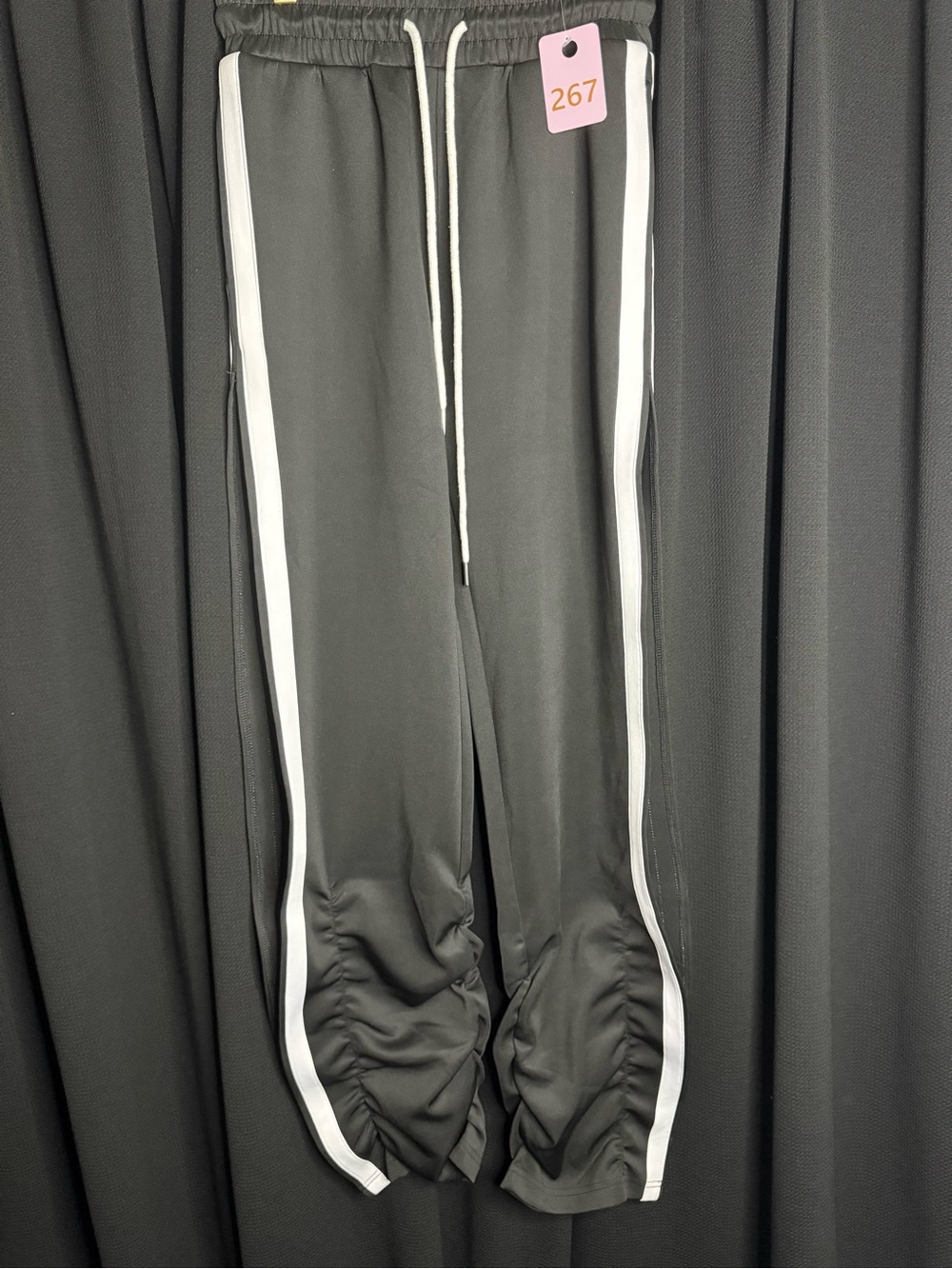 AKIRA Black Track Pants with White Side Stripes (open slits on each side)